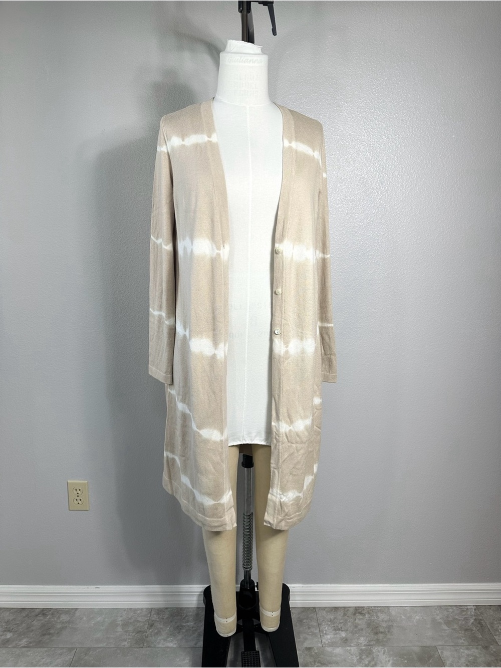 Light Beige Tie-Dye Long Cardigan Sweater Pure Jill